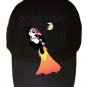 Panda Bear Going to Moon Taking Off w/ Space Rocket - Black Adjustable Cap Hat