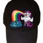 "Unicorn Rainbow Puke" w/ Smiling Cloud Funny Cartoon - Black Adjustable Cap Hat