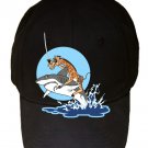 "Pirate Giraffe" Riding Shark Jumping From Water - Black Adjustable Cap Hat