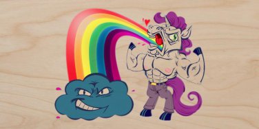 "Unicorn Rainbow Puke" w/ Smiling Cloud - Plywood Wood Print Poster Wall Art