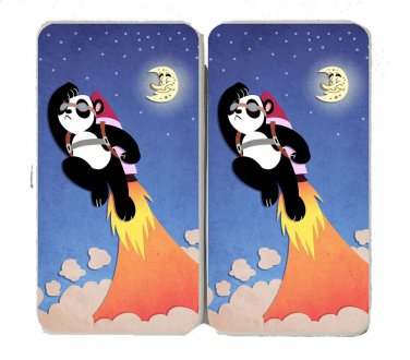 Panda Going to Moon Taking Off w/ Rocket - Womens Taiga Hinge Wallet Clutch