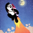 Panda Going to Moon Taking Off w/ Space Rocket - Rectangle Refrigerator Magnet