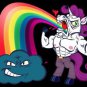 "Unicorn Rainbow Puke" w/ Smiling Cloud on Black - Rectangle Refrigerator Magnet