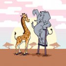 "Elephant Stilts" Standing w/ Giraffe Funny Cartoon - Vinyl Sticker