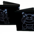 Pokemon Monsters Blastoise Blue Outline on Black Bi-Fold Wallet