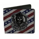 Sons of Anarchy - Skull Grim Reaper Logo USA Flag Red White & Blue BiFold Wallet