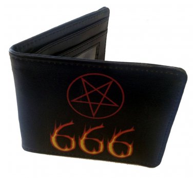Flaming Fire 666 Red & Black Pentagram Devil Symbols Bi-Fold Wallet