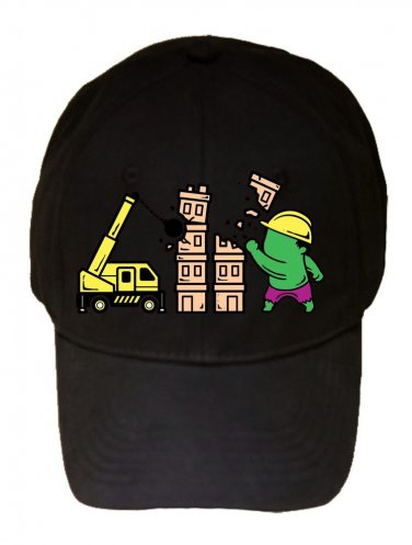 "Part-Time JOB Construction" Super Hero Comic Parody - Black Adjustable Cap Hat