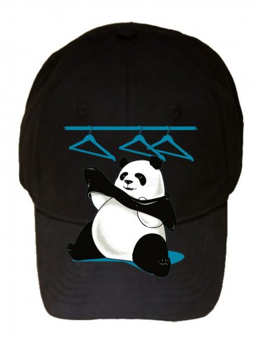 "Outfit" Funny Panda Bear Putting Trying on Clothes - Black Adjustable Cap Hat