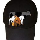 "Milking Out" Funny Man w/ Cow Draining White Color - Black Adjustable Cap Hat