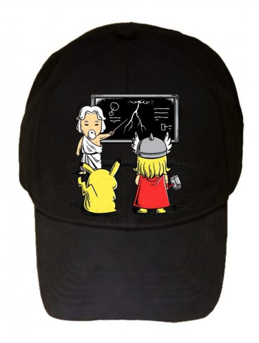 "Lightning Lessons" Monster & God Cartoon Parody - Black Adjustable Cap Hat