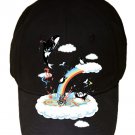 "Colorful Playground" Black & White Animals & Rainbow - Black Adjustable Cap Hat