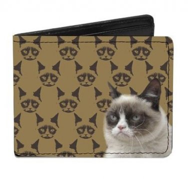 Grumpy Cat - Cat Faces Repeating on Bi-Fold Wallet