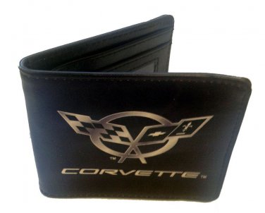 Chevy Corvette Silver Crossed Flags Logo Car Auto Bi-Fold Wallet