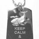 Military Dog Tag Metal Chain Necklace - Keep Calm and Love Whales Ocean Mammal