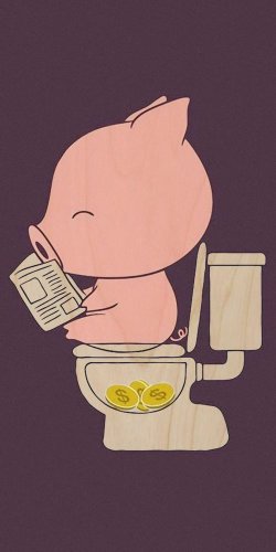 "Cha Ching" Pig Pooping Coins Toilet Parody - Plywood Wood Print Poster Wall Art