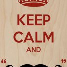 Keep Calm & "Mustache" Red & Black - Plywood Wood Print Poster Wall Art