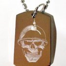 Soldier Skull Helmet Biker Death Grim Reaper - Dog Tag w/ Metal Chain Necklace