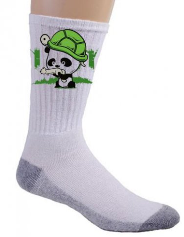 "The War Partners" Cute Panda w/ Turtle Helmet & Squirrel Gun - Crew Socks Pair