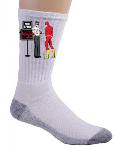 "Speed Trap" Funny Parody Super Hero Getting Speeding Ticket - Crew Socks Pair