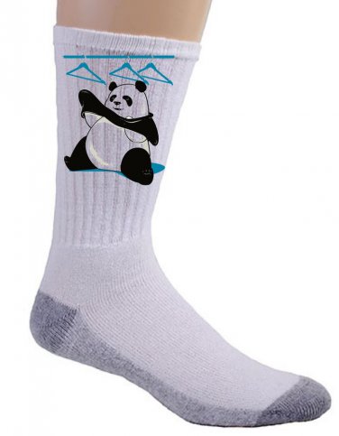 "Outfit" Funny Panda Bear Trying On Clothes w/ Hangers - Crew Socks Pair