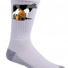 "Milking Out" Funny Man Milking Cow Draining White Color - Crew Socks Pair