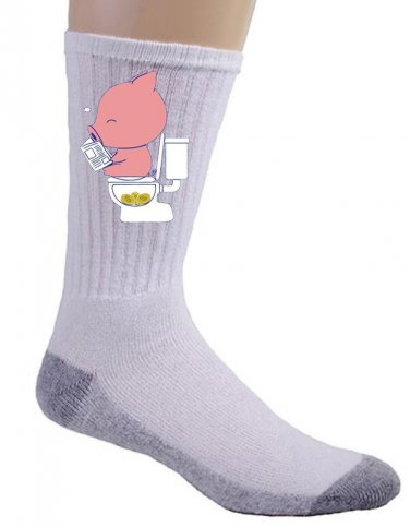 "Cha Ching" Pig Bank Pooping Coins in Toilet Funny Parody - Crew Socks Pair