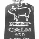 Military Dog Tag Metal Chain Necklace - Keep Calm and Love Bacon Pork w/ Pig
