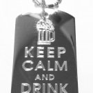 Military Dog Tag Metal Chain Necklace - Keep Calm and Drink Beer w/ Iced Mug