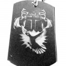 Military Dog Tag Metal Chain Necklace - Cross w/ Flying Dove Christian Theme