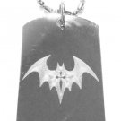 Military Dog Tag Metal Chain Necklace - Winged Flying Bat Animal w/ Cross