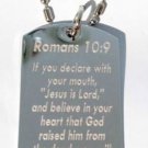 Romans 10:9 Jesus Christ Bible Religious Verse - Dog Tag w/ Metal Chain Necklace