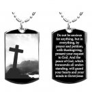 Military Dog Tag Metal Chain Necklace - Philippians 4:6-7 Bible w/ Cross Double