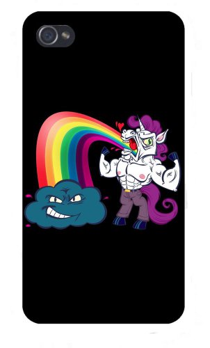 "Unicorn Rainbow Puke" w/ Smiling Cloud - FITS iPhone 4 4s Plastic Snap On Case