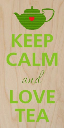 Keep Calm & Love Tea Teapot & Heart - Plywood Wood Print Poster Wall Art