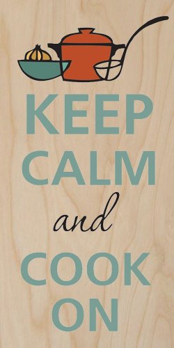 Keep Calm & Cook On Pot & Ladle - Plywood Wood Print Poster Wall Art