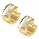 Gold with White Gemstone Huggie Earrings