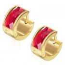 Gold with Fuschia Gemstone Huggie Earrings