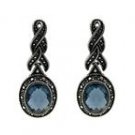 Antique Silver with Blue Gemstone Earrings