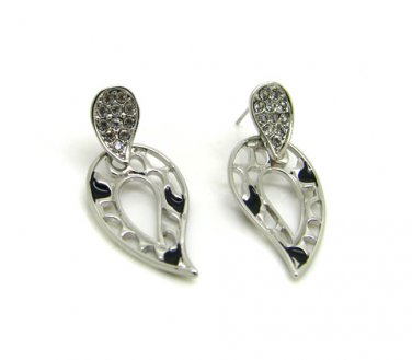 Silver and Black Leaf Earrings