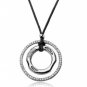 Double Circles on Long Black Leather Necklace