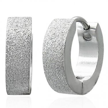 Silver Sandblasted Huggie Earrings