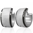 Wide Silver with Black Edging Huggie Earrings
