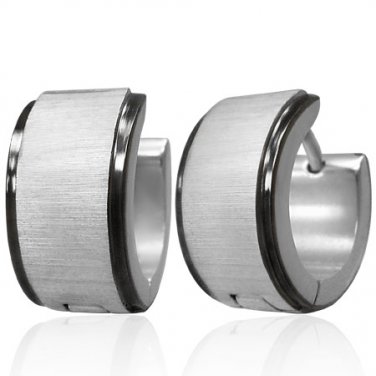 Wide Silver with Black Edging Huggie Earrings