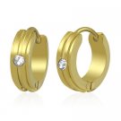 Gold with Single Rhinestone Huggie Earrings