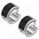 Wide Silver with Black Middle Huggie Earrings