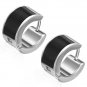 Wide Silver with Black Middle Huggie Earrings