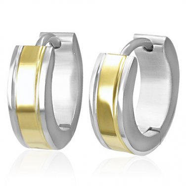 Two Tone Silver and Gold Huggie Earrings