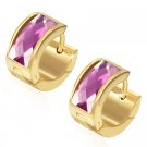 Gold with Purple Gem Huggie Earrings