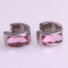 Silver with Pink Gem Huggie Earrings